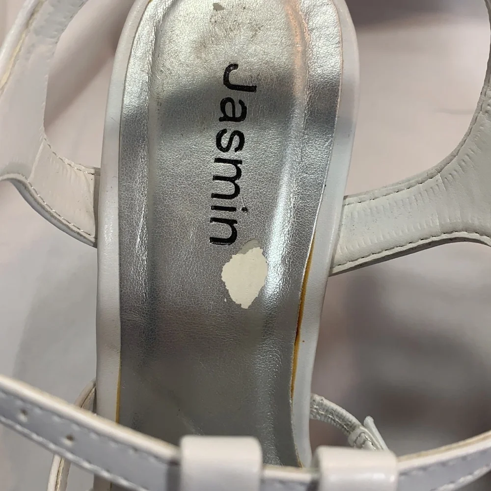 Jasmin White Wedge Strappy Sandal.